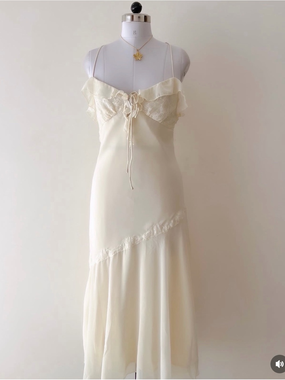 Lace-Trim Satin Slip Dress in Cream - Picture 3 of 7